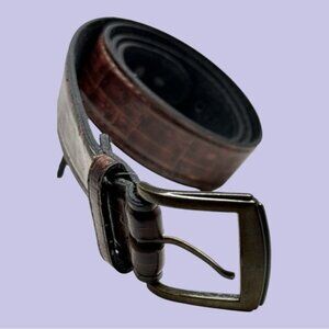 Distressed Leather Belt Brown with Pattern 1-1/8” W x 38” L Gold Buckle